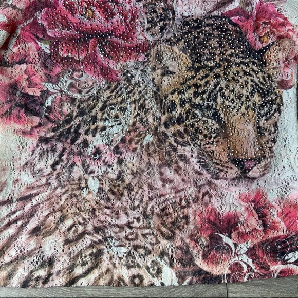 Vintage Cactus Leopard Print Embellished Open Knitted  Top - Picture 7 of 14